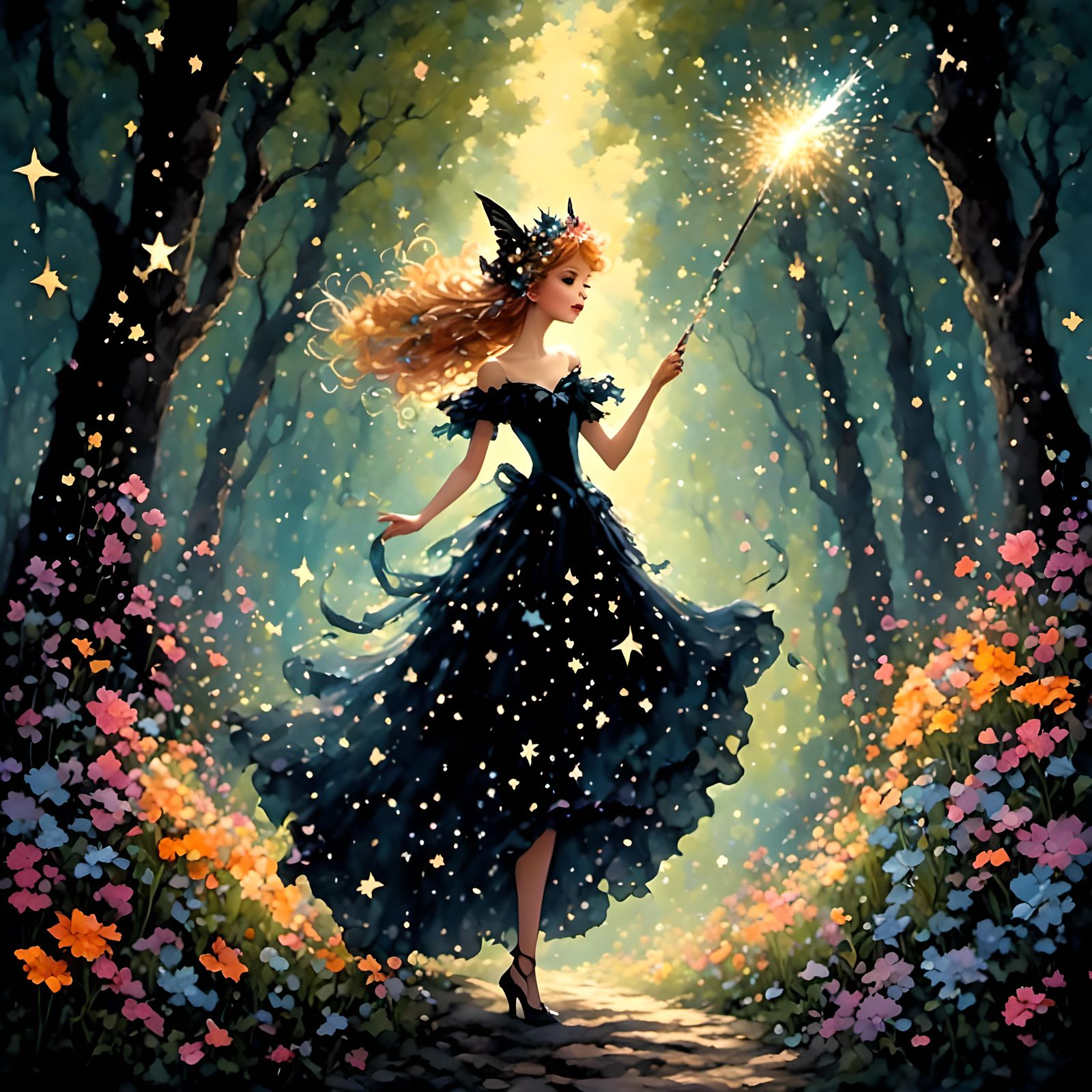 Beautiful fantasy pixie  flitting about the magical forest s...