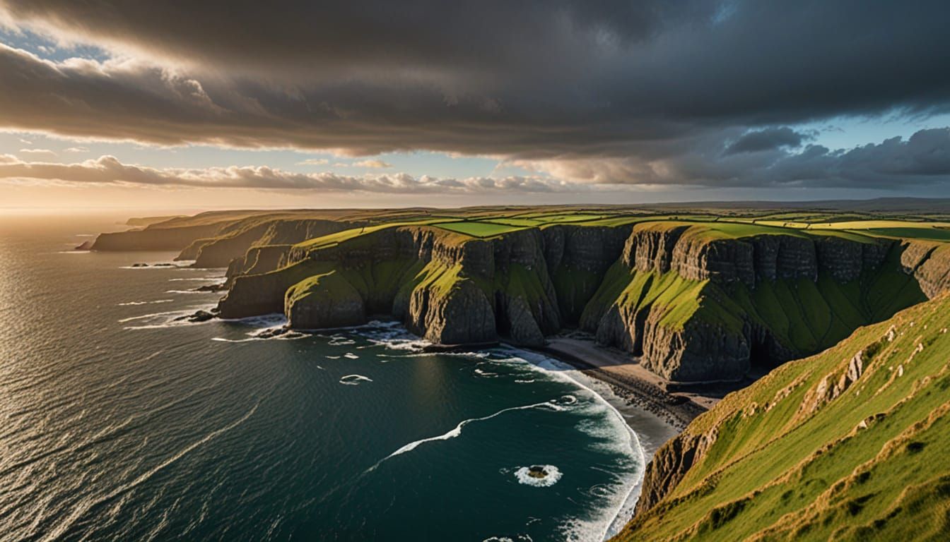 Ethereal Irish Coastline Landscape in Golden Hour