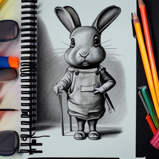 Anthropomorphic Rabbit Writing a Sketch