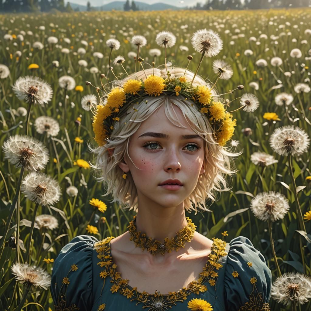 Dandelion Goddess in a Fantasy Landscape