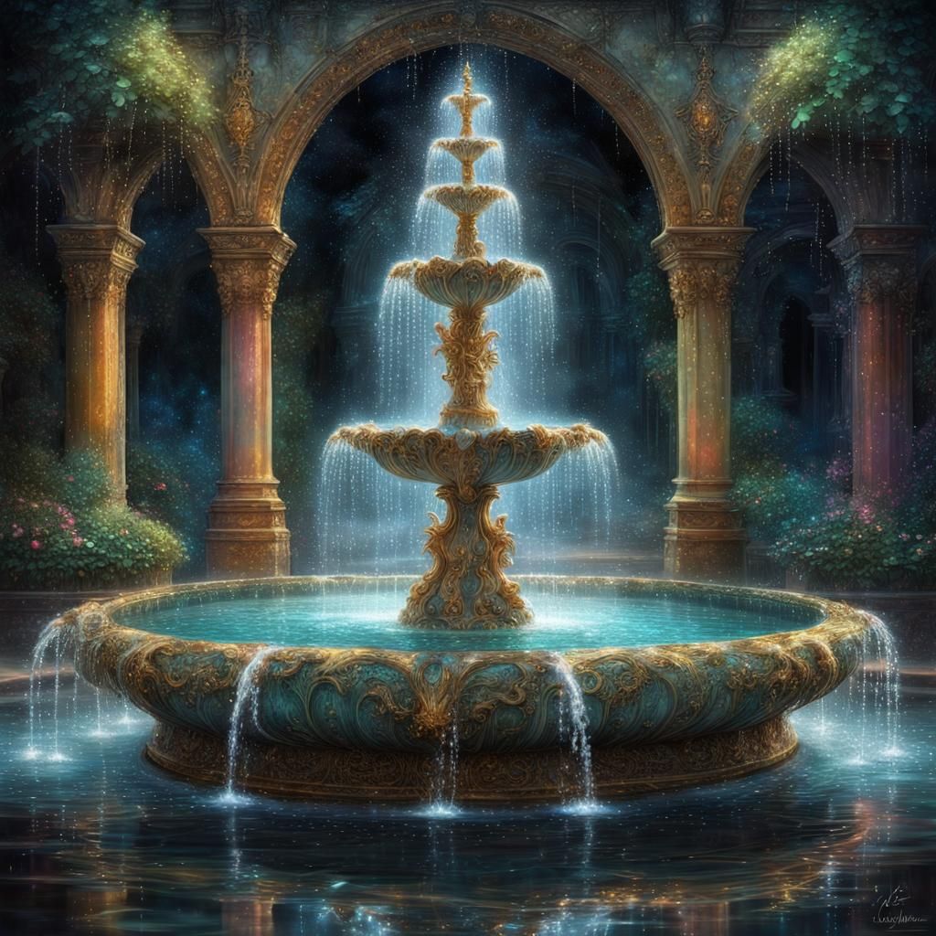 Fairytale Fountain with Jewel Water in Dreamlike Art