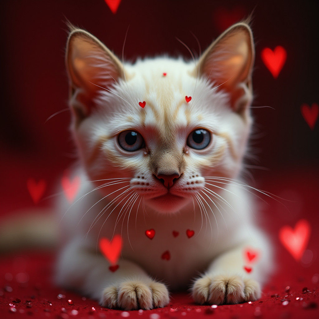 Siamese Cat Covered in Sparkling Hearts
