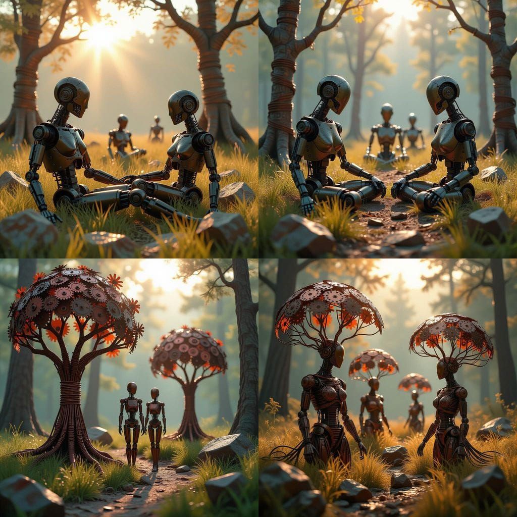 Surreal Mechanical Forest Crafted from Metal Scraps