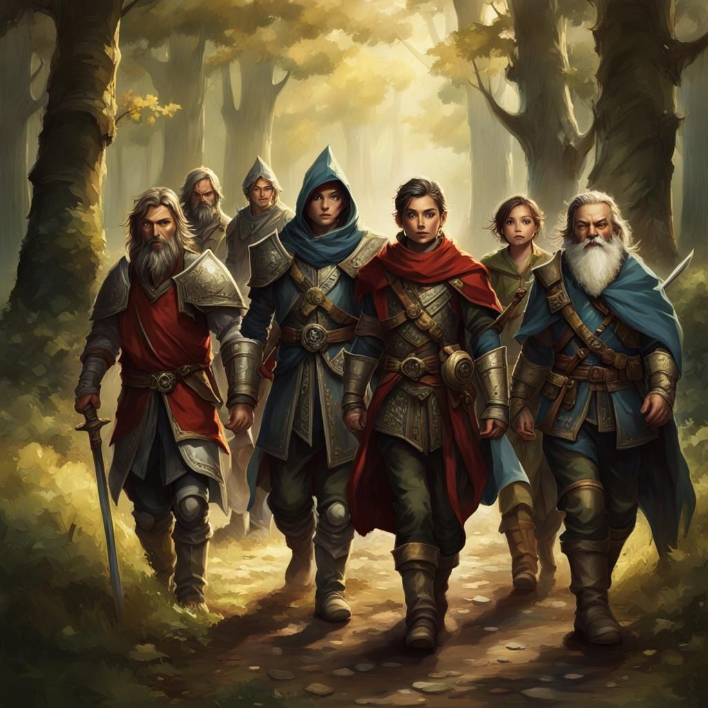 Fellowship of Adventurers on a Woodland Path