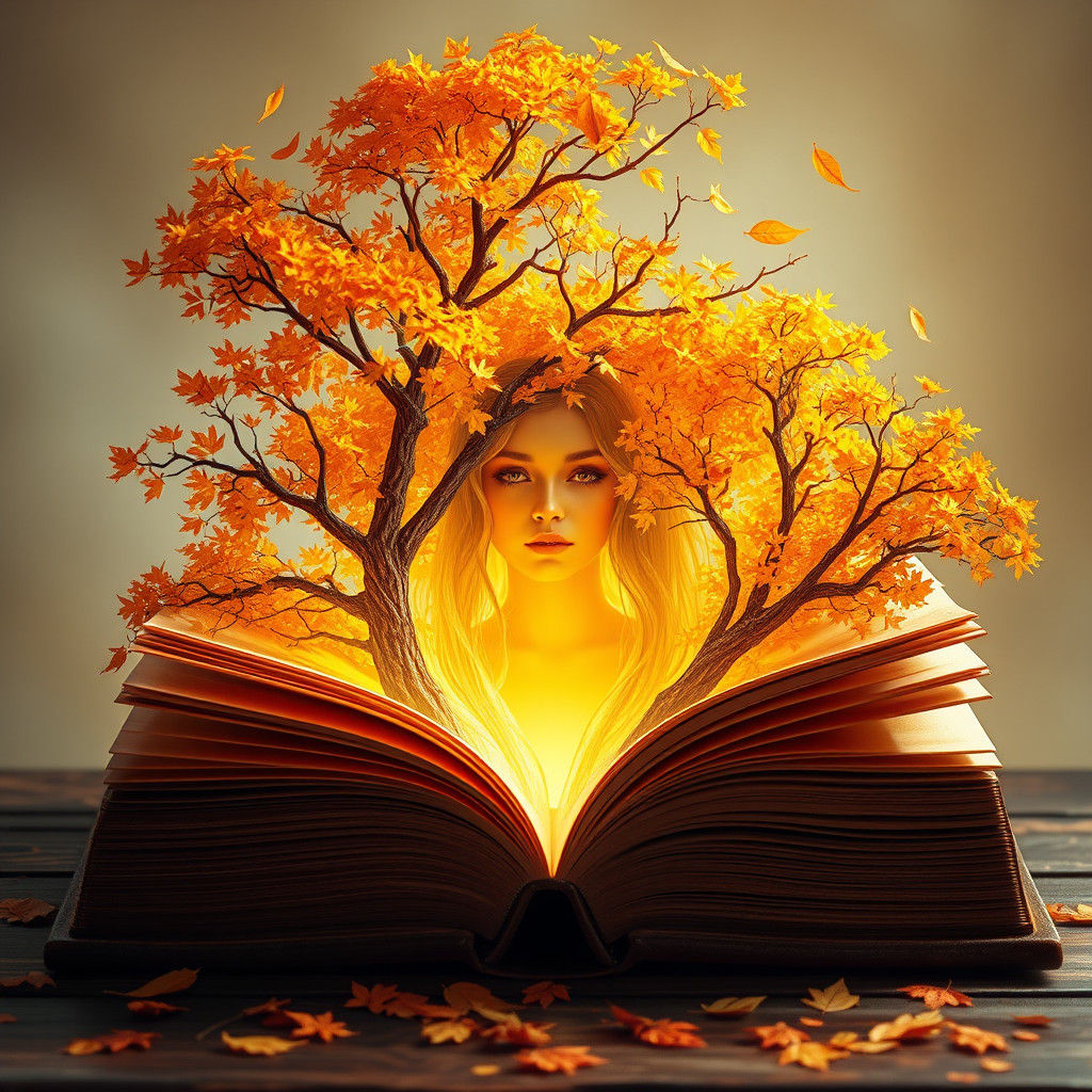 Autumn Trees Bloom from Book, Art Nouveau Style