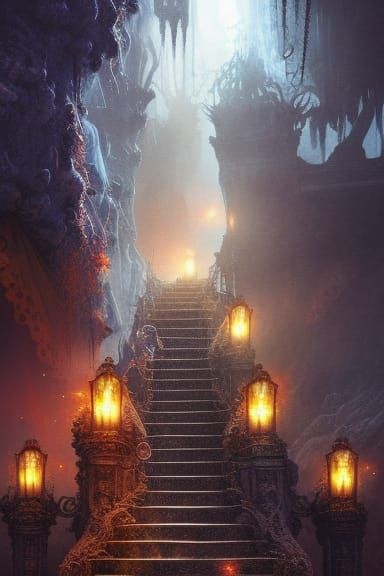 Epic Stairway Through Hell: Dark Fantasy Concept Art