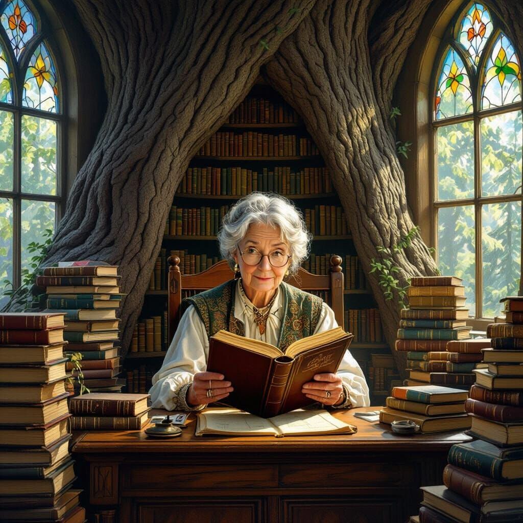 Sequoia Librarian in Painterly Style