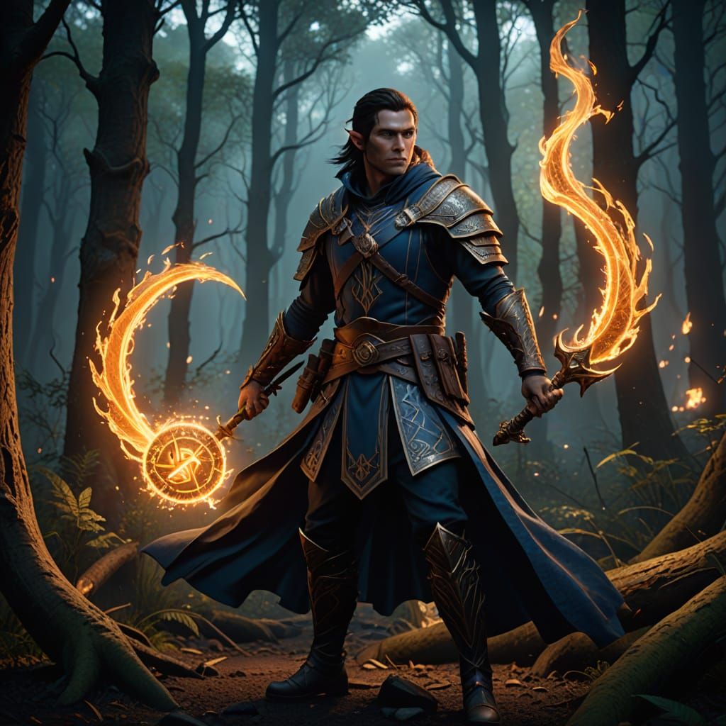 Epic Fantasy Warrior Unleashes Blazing Magic in Ancient Fore...