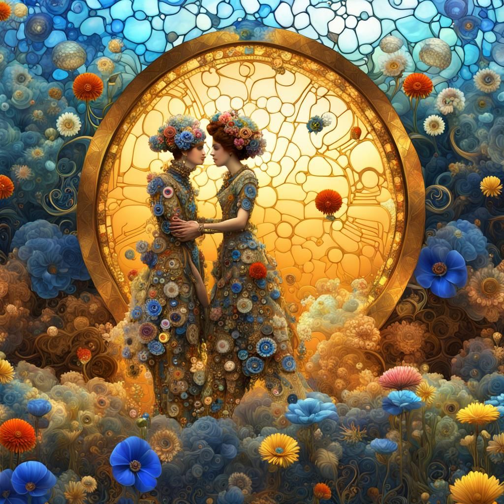 Steampunk Rococo Glass Flower in Fractal Art Style