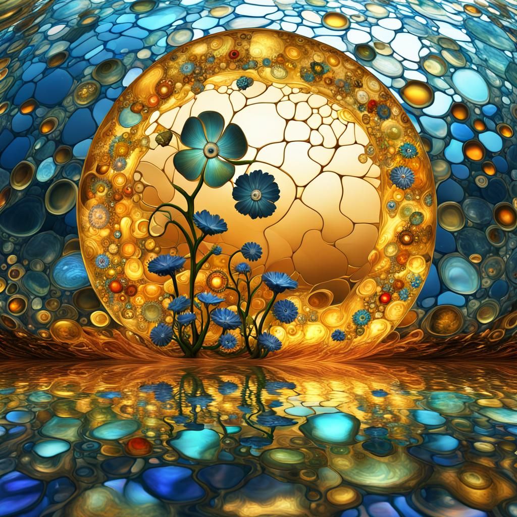 Steampunk Rococo Glass Flower Heart in Fractal Art