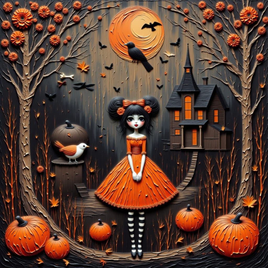 Fairytale Halloween Landscape with Intricate Trees