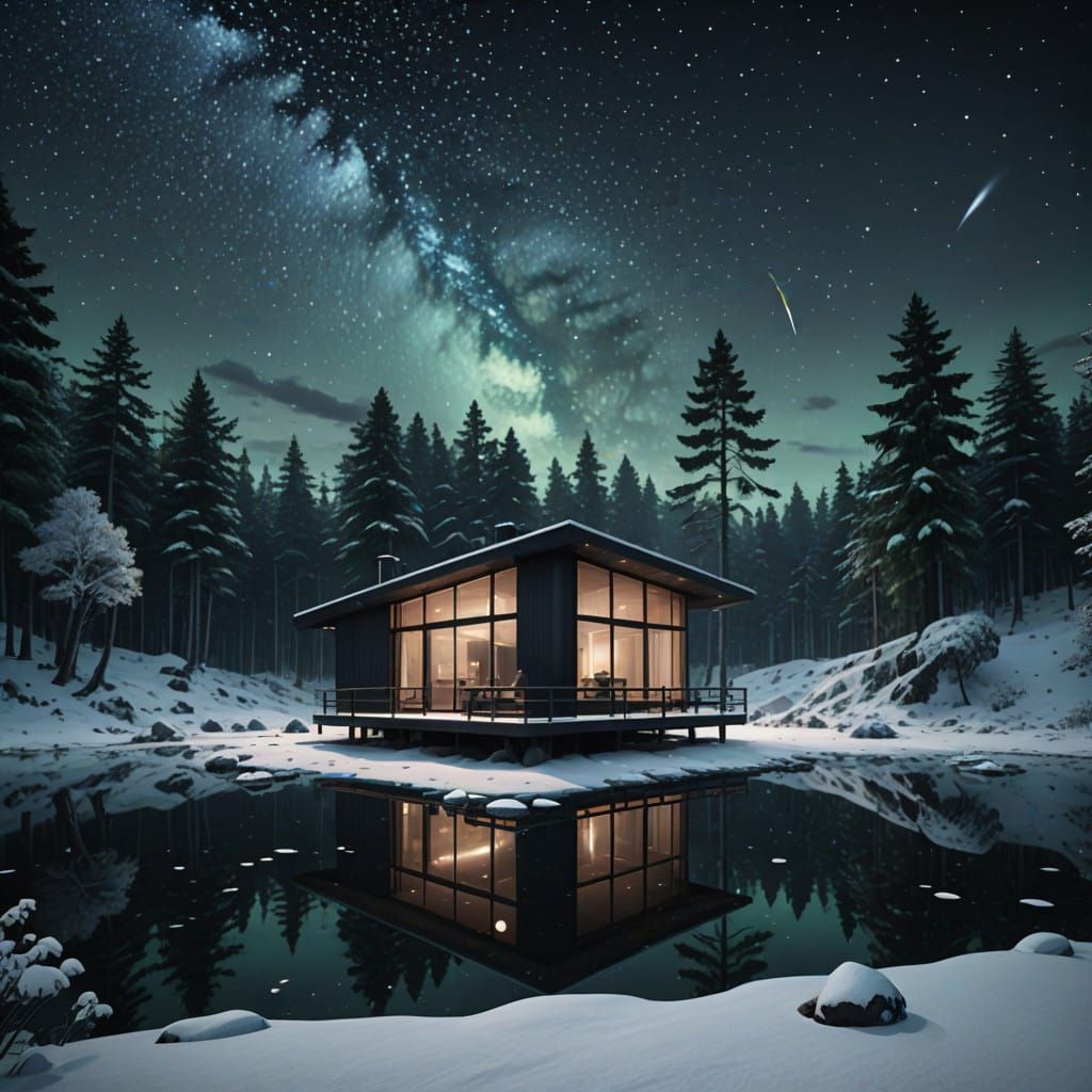 Low-Poly Lake House Amidst a Mystical Forest