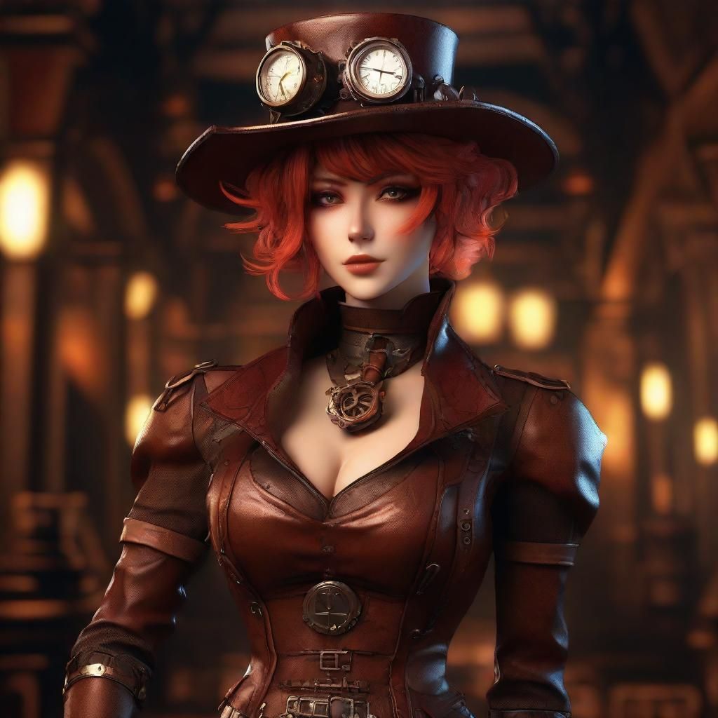 Steampunk Anime Girl in Detailed 3D Render