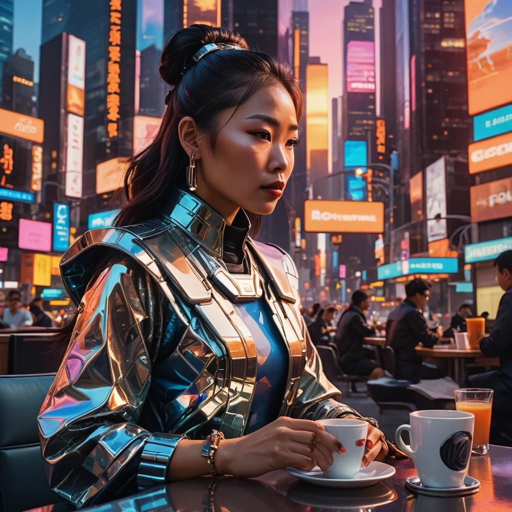 Futuristic Portrait of Woman in Cyberpunk Cityscape