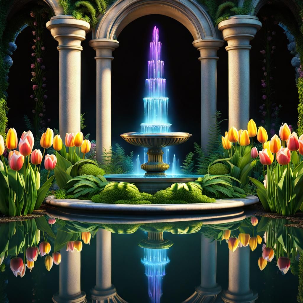 Pastel Tulips and Crystal Fountain Portal