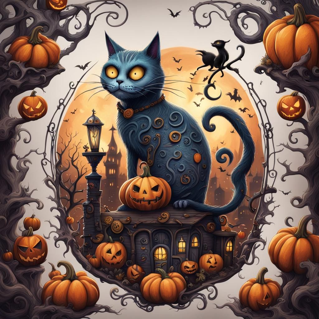 Tim Burton Tattoo: Cat, Dog, and Pumpkin