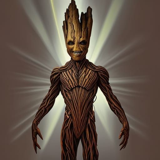 Hyperrealistic Portrait of Groot in Tech Wear