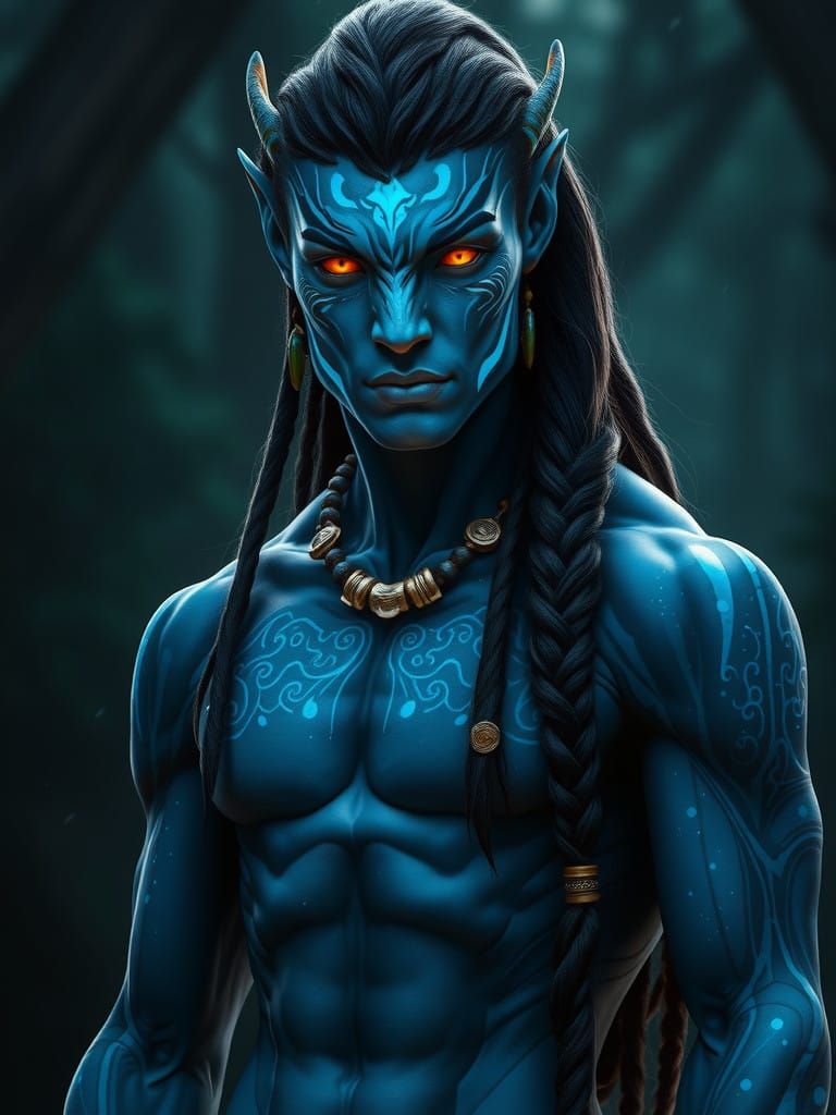 Ethereal Na'vi Warrior in Blue Skin