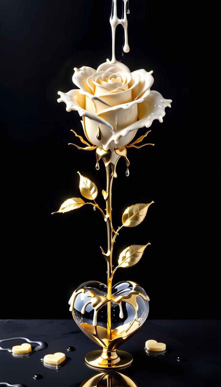 Melting White Chocolate Rose in Heart Vase