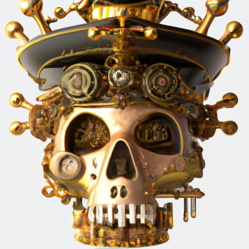 3D Sugar Skull with Golden Steampunk Crown