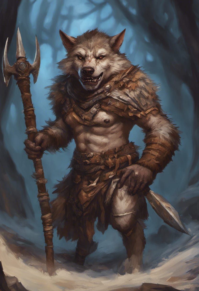 Female Gnoll with Spear Gazing at Viewer