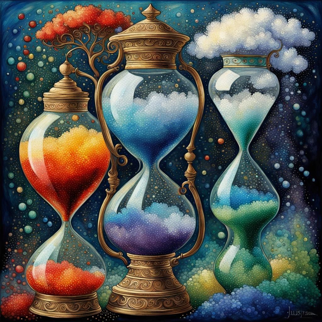 Hourglass Divided: Winter and Summer in Pointillism Style