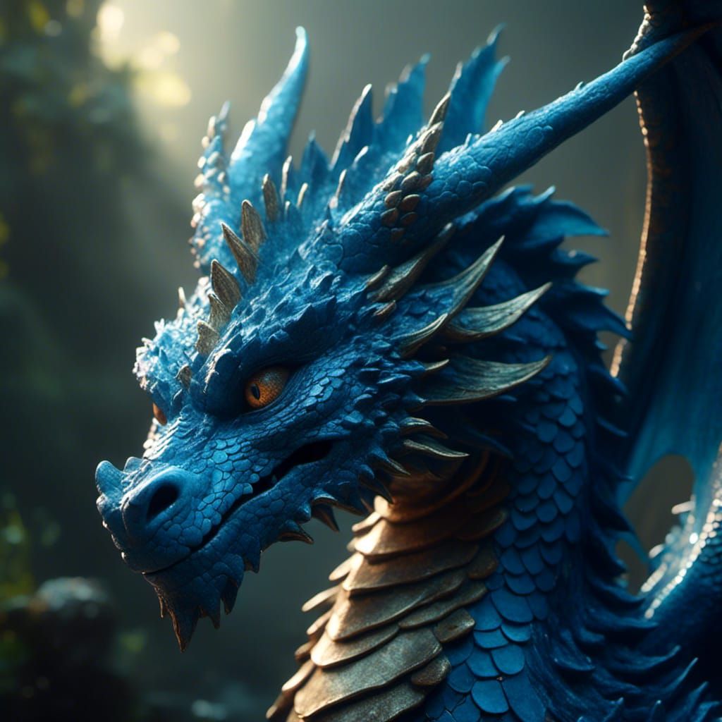 Adorable Blue Dragon Portrait in Anime Style