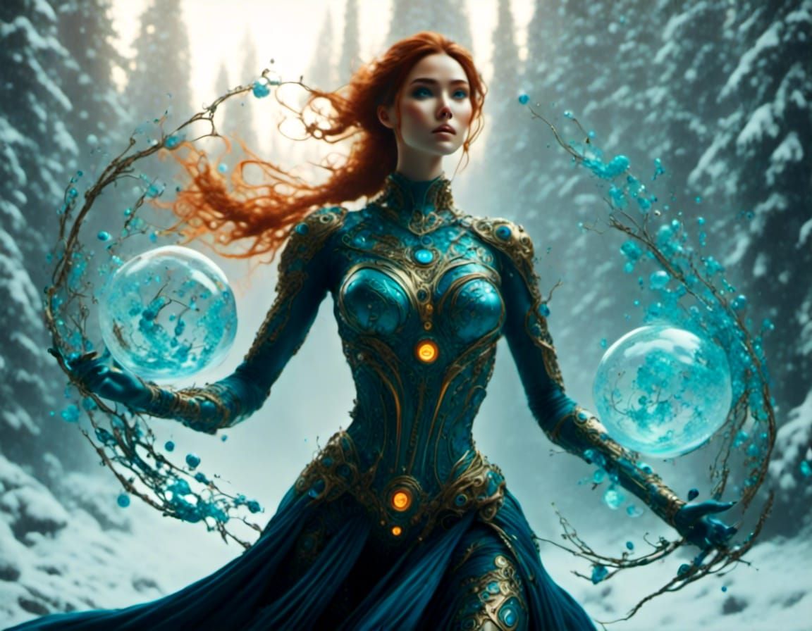 Cyber-Organic Woman in Snow, Fantasy Sci-Fi Art