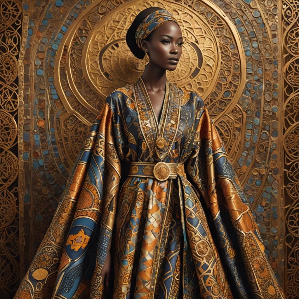 Caftan Marocain with African Pagne Patterns