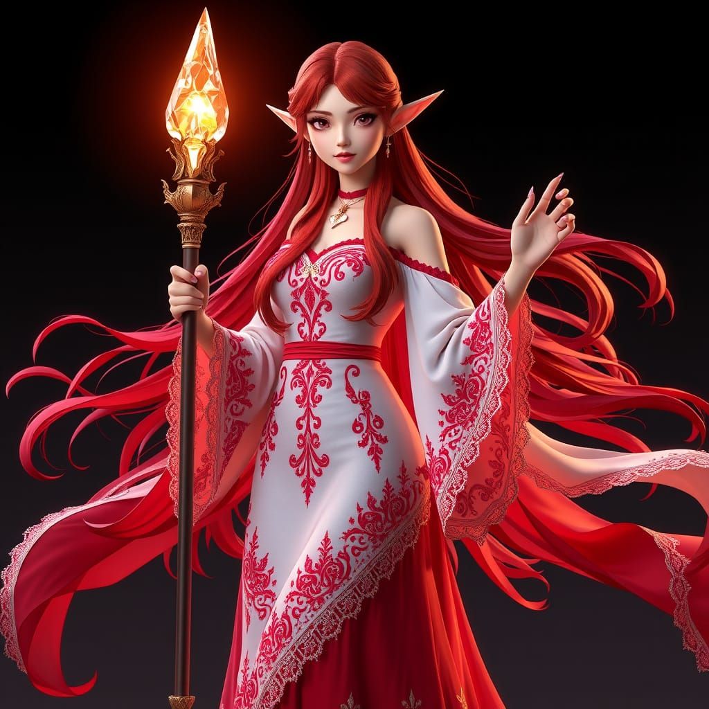 Ethereal Elven Sorceress in Long Dress