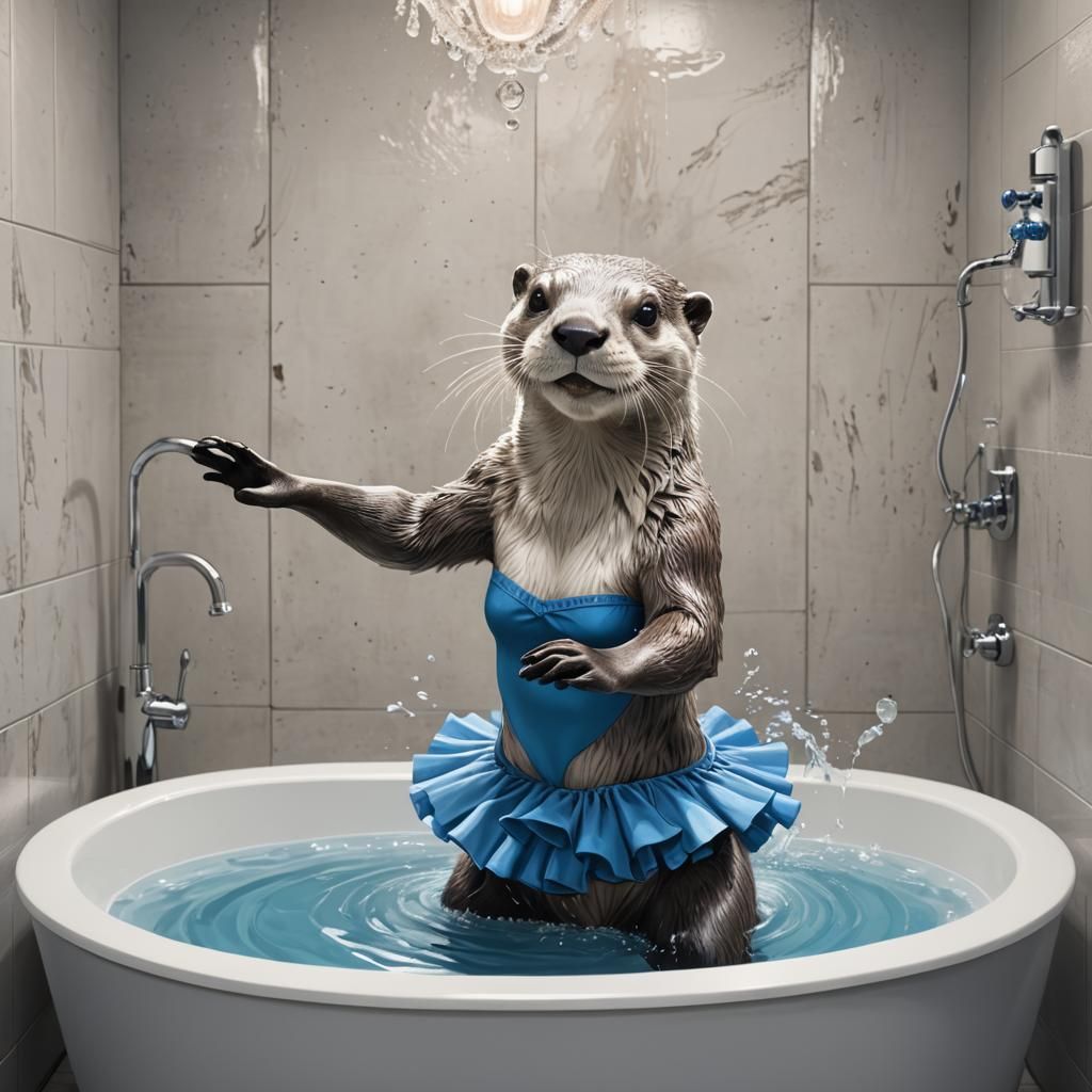Otter in Blue Tutu: Modern Ink Painting