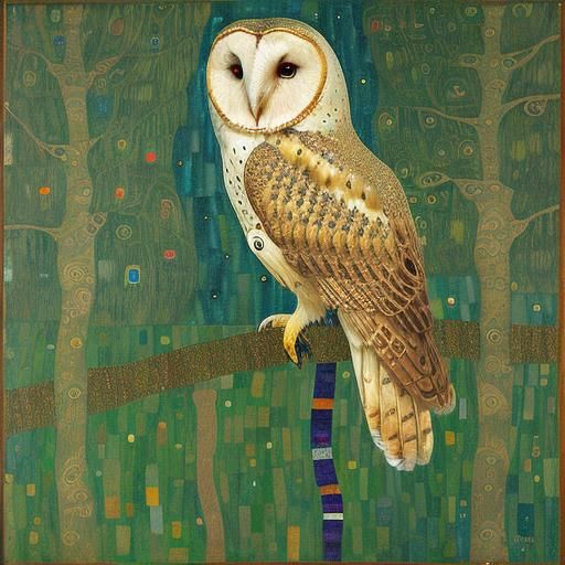 Whimsical Barn Owl in Art Nouveau Style