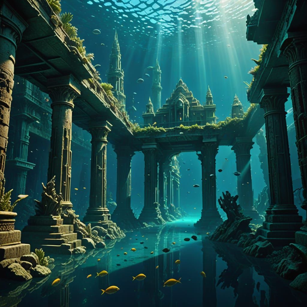 Underwater Glass City of Atlantis in Cinematic Light