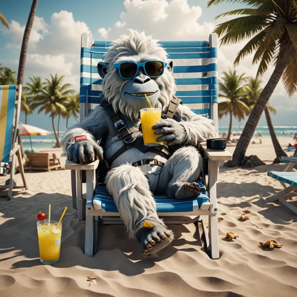 Adorable Yeti Relaxing on Beach in 3D Animation
