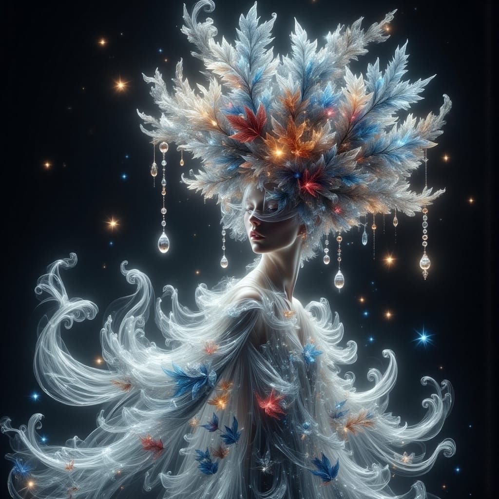 Ghost Bride with Crystal Crown in Black and White