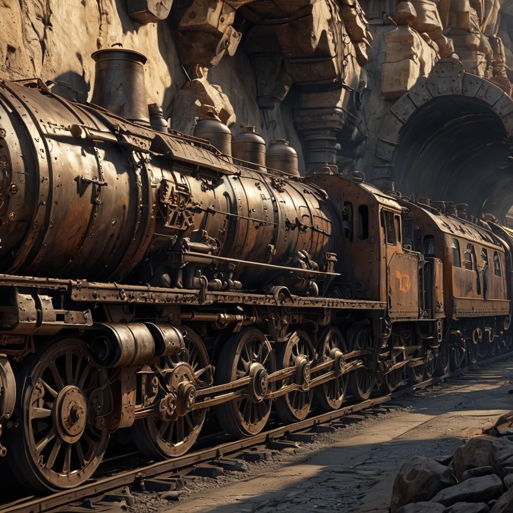 Dwarven Steampunk Train in Underground City