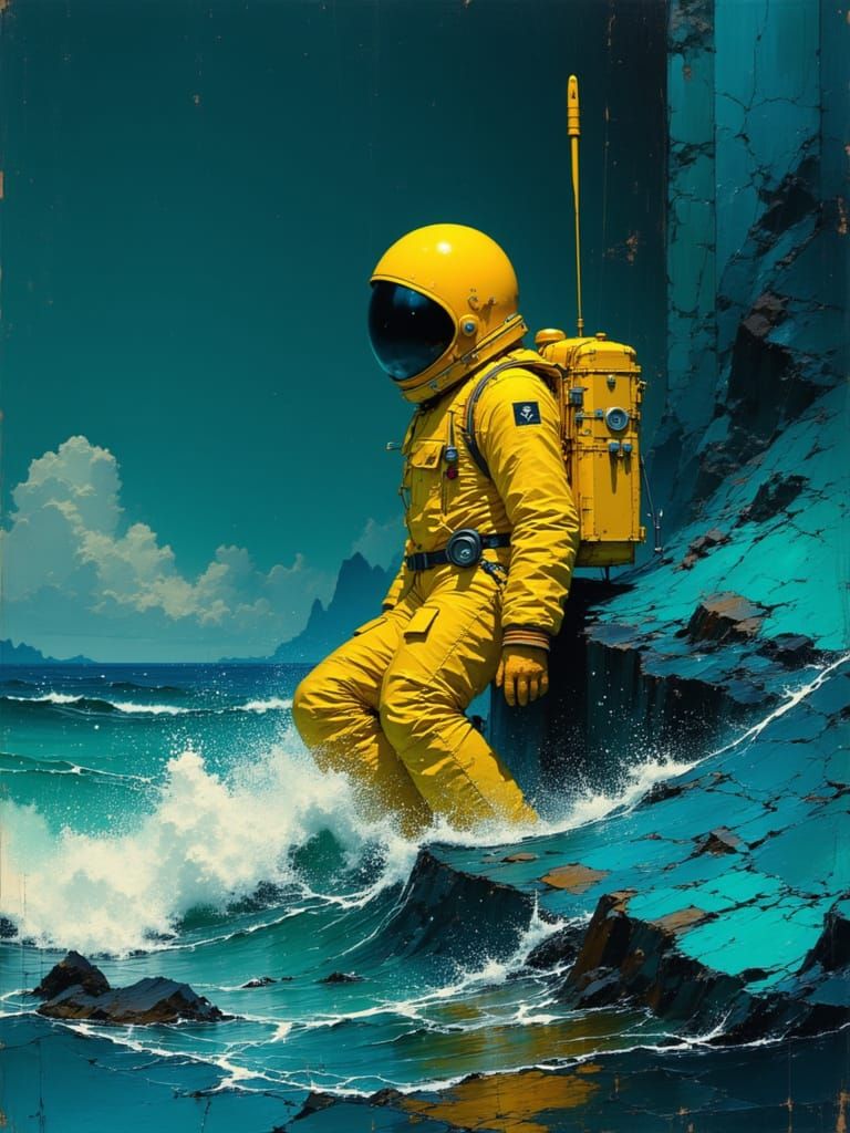 Astronaut on the Ocean in Cel-Shaded Style
