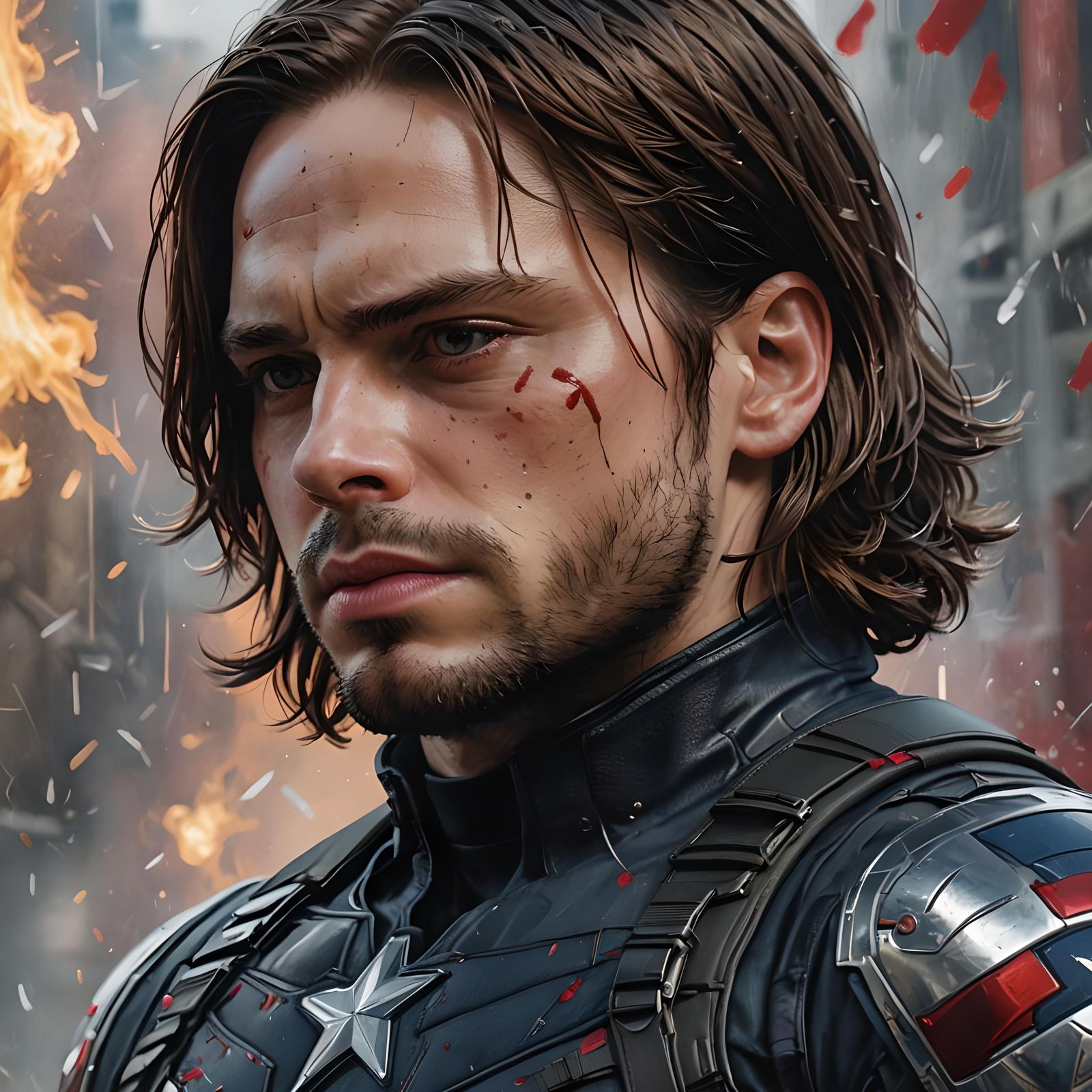 Hyperrealistic Splash Art of Bucky Winter Soldier