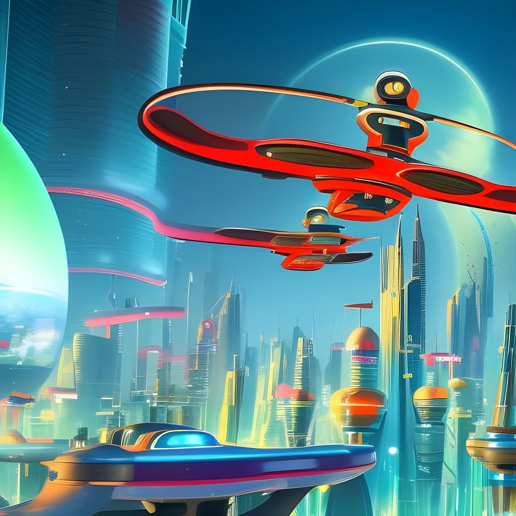 Futuristic Cityscape with Flying Cars in Sci-Fi Style
