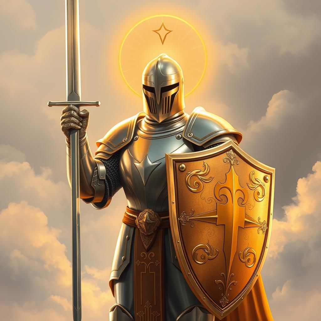 Triumphant Knight with Golden Halo, Polished Illustration