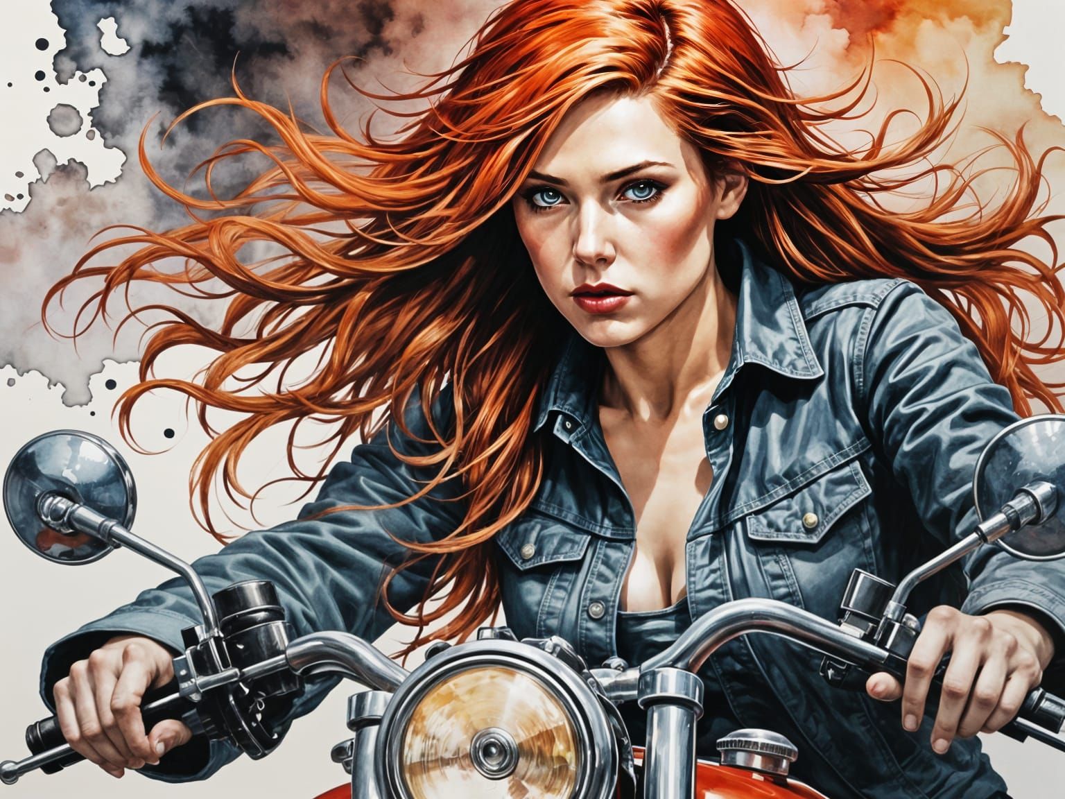 Beautiful redhead riding a bike