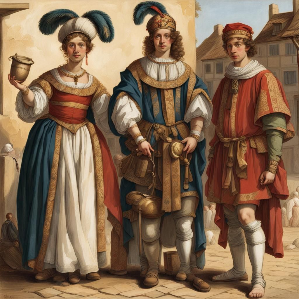 Historical Figures Gather in Village Square