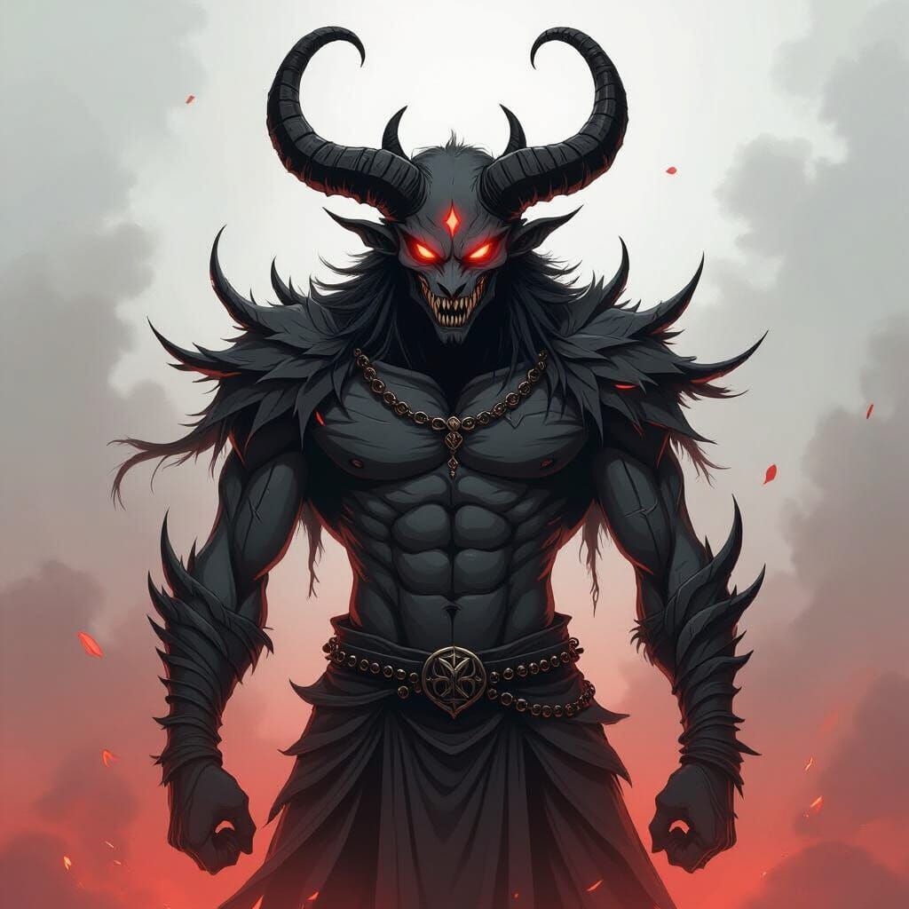 Terrifying Demon in Anime Style with Twisted Horn