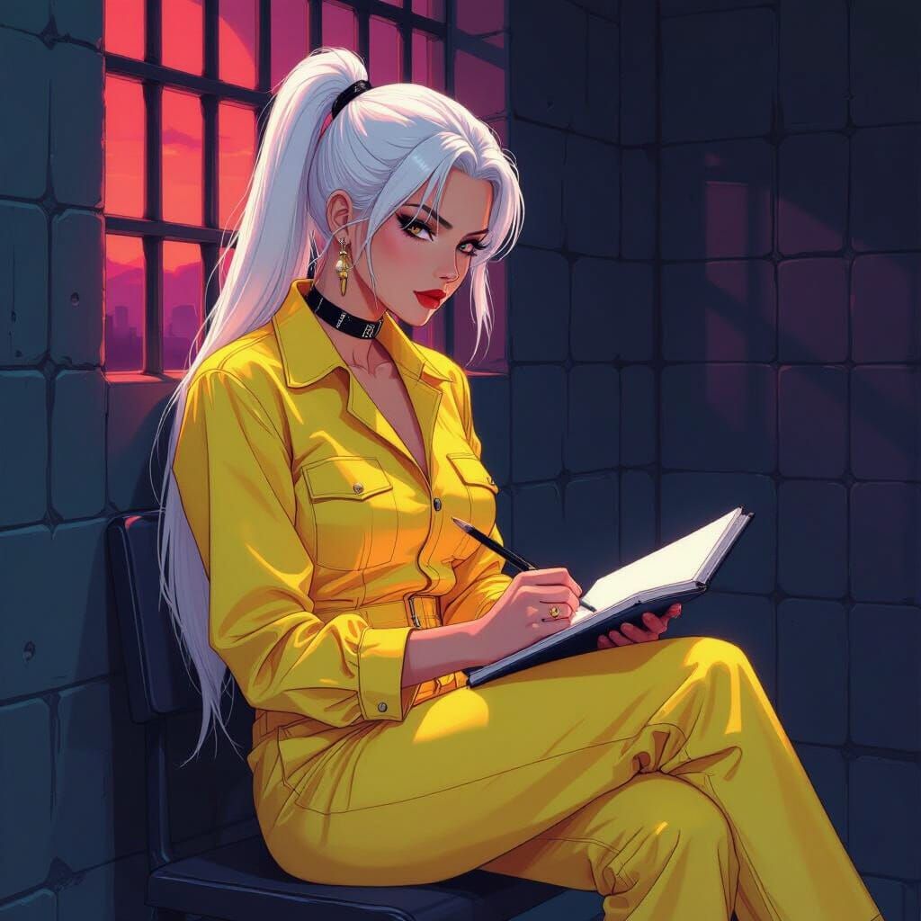 Woman in Prison Cell with Noir Lighting