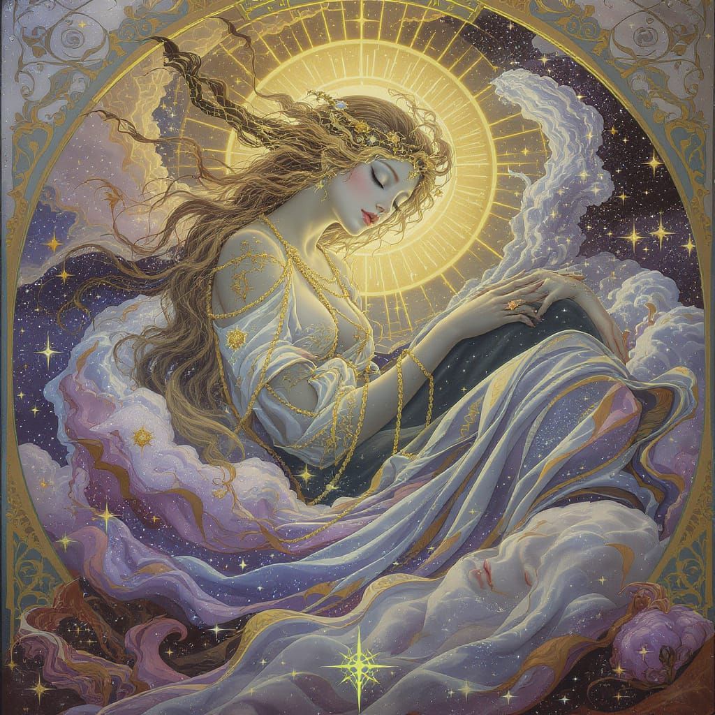 Celestial Being of Sleep Embracing Slumber, Art Nouveau
