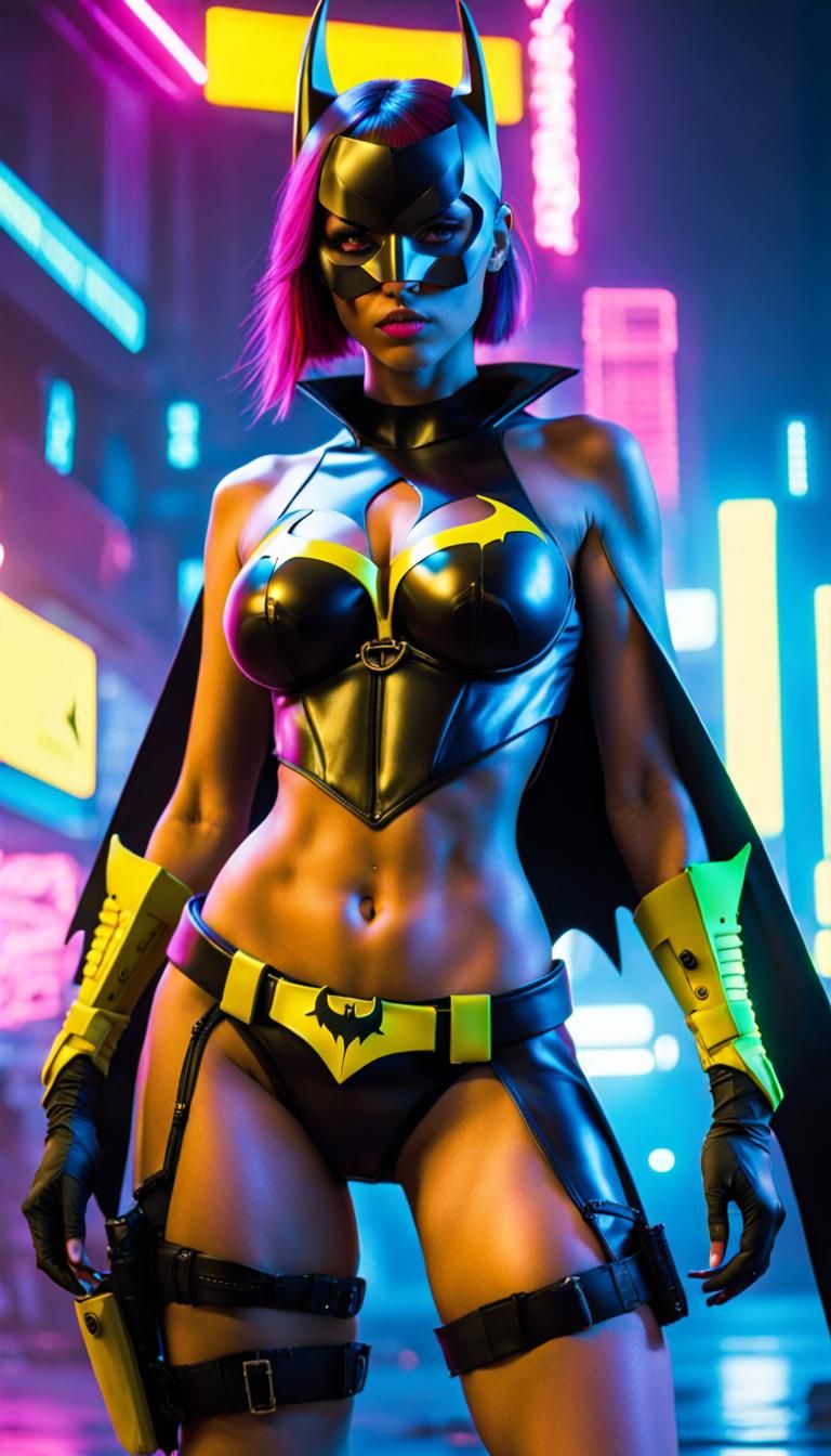 Bikini Batgirl in Cyberpunk 2099 Neon Style