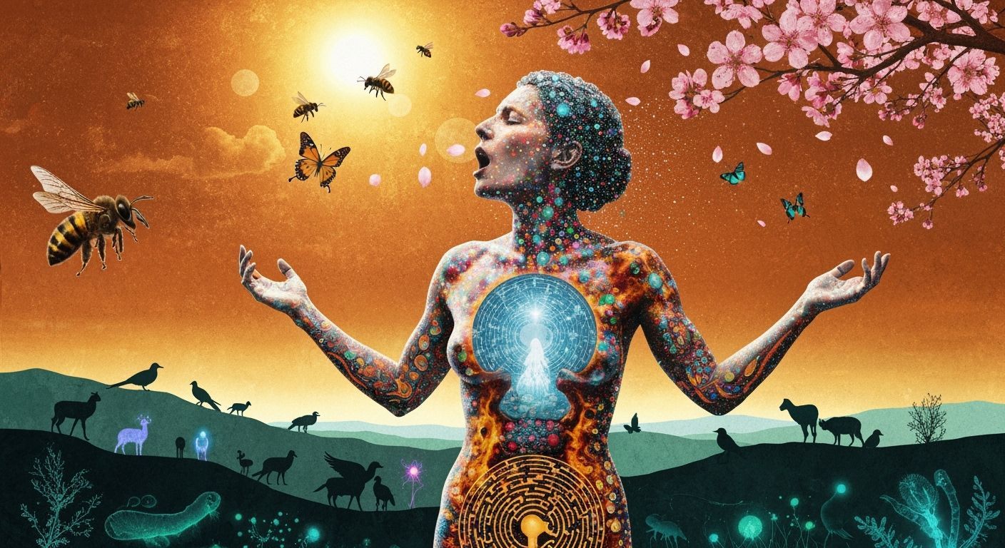 Mystical Shaman Collage in Bioluminescent Forest