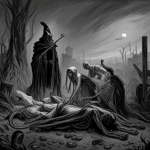 Macabre Scene of Death in Gothic Horror Style