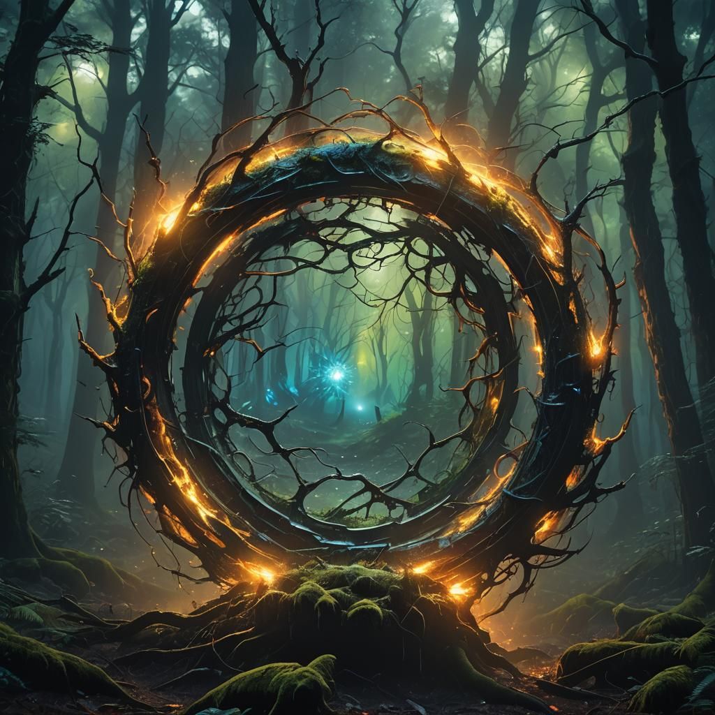 Ethereal Portal in Dark Forest - Abstract Expressionist Mast...