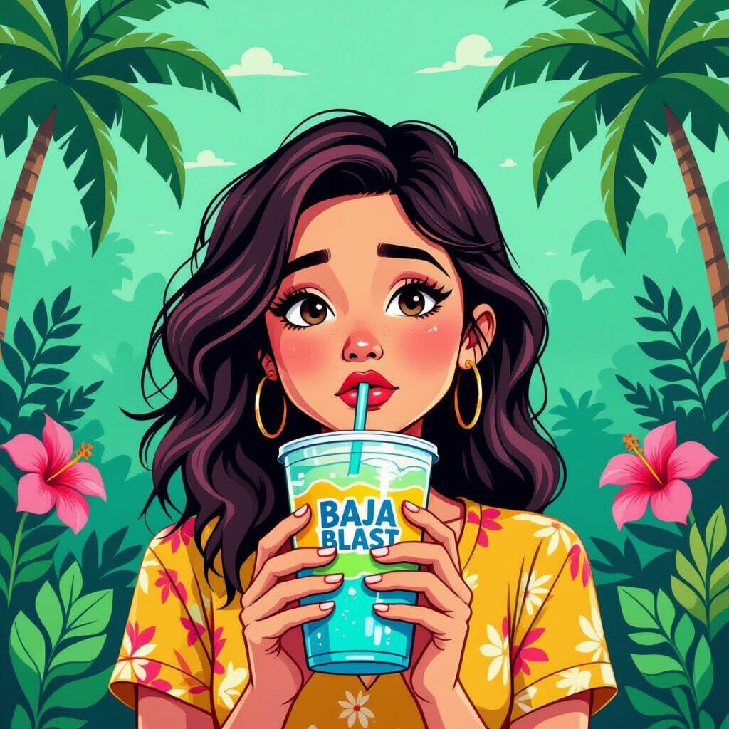 Disappointed Person with Baja Blast in Illustrated Style